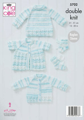 Cardigan, Matinee Coat, Sweater and Bootees in King Cole Baby Stripe DK - 5702 - Leaflet