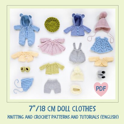 Knitted clothes set for a 7''/18 cm doll