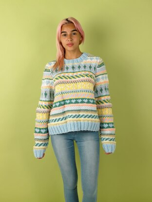 Fizzy Fairisle Sweater for Grown Ups - Free Knitting Pattern in Paintbox Yarns Wool Mix Chunky