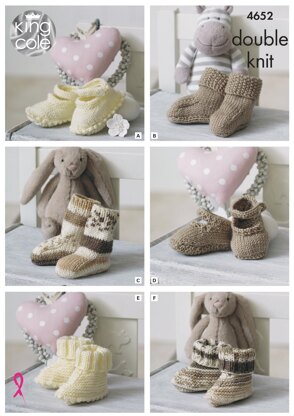 Socks, Booties & Shoes in King Cole Cherish  - 4652 - Downloadable PDF