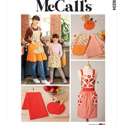 McCall's Children's and Misses' Aprons, Potholders and Tea Towel M8234 - Paper Pattern, Size 3 - 8 / XS-XL
