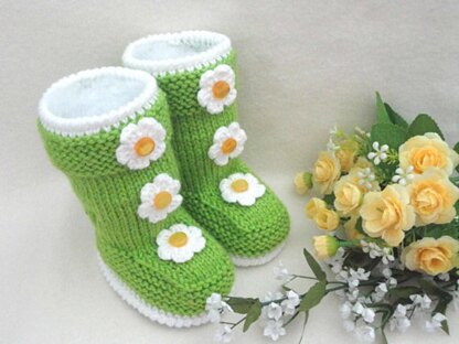 Knitted Baby Girl Booties Aurora Pattern by Elena Mitchell