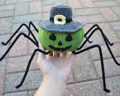 Pumpkin Spider Amigurumi. Green Pumpkin. Halloween Decor