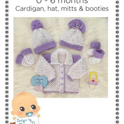 Arya baby knitting pattern cardigan, hats, booties & mitts 16-18" chest
