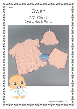 Gwen baby dress, pants & hat knitting pattern
