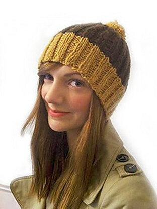 "Ribbed Bobble Hat" - Hat Knitting Pattern For Women in Debbie Bliss Blue Faced Leicester Aran