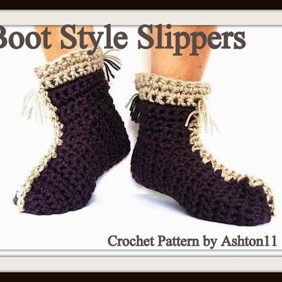 Boot Style Slippers | Crochet Pattern  by Ashton11