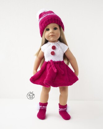 Outfit  Raspberries for 18in doll knitting flat