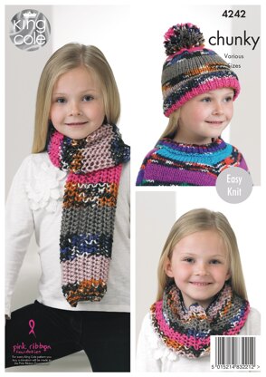 Poncho, Snood, Scarf & Hat. in King Cole Big Value Multi Chunky - 4242 - Downloadable PDF