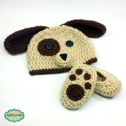 Newborn Puppy Hat and Booties Set