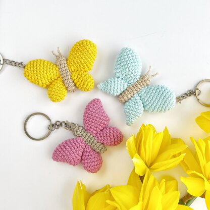 Crochet butterfly keychain pattern Amigurumi keyring bag charm Car mirror hanging decor