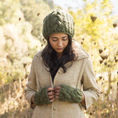 Braided Accents Hat and Mittens Set in Imperial Yarn Bulky 2 Strand - PC042