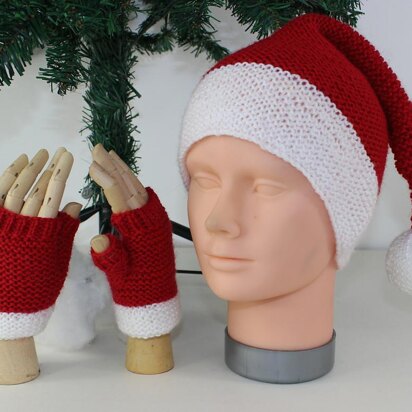 Childrens Santa Hat and Fingerless Gloves - knitting pattern