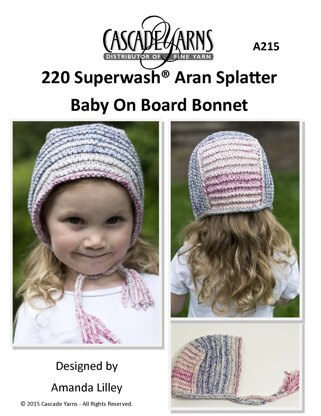 Splatter Baby On Board Bonnet in Cascade Yarns 220 Superwash® Aran - A215 - Downloadable PDF