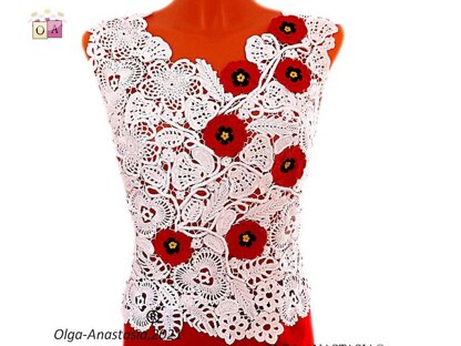 Lace blouse with poppies