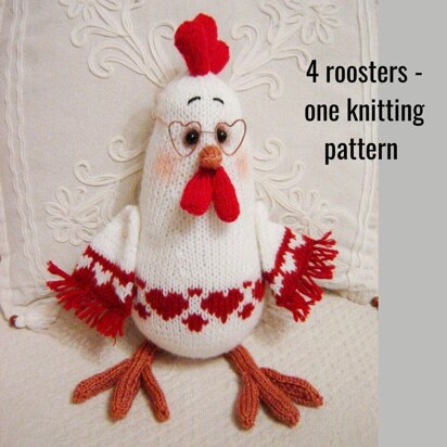 Toy knitting pattern rooster for Valentine's Day rooster, 4 roosters -1 pattern - knitting pattern