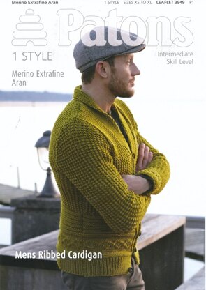 Mens Ribbed Cardigan in Patons Merino Extrafine Ar