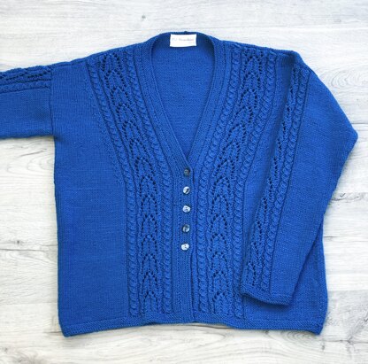 Cardigan with Lace & Mock Cable Panels