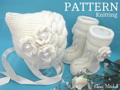 Knitting PATTERN Baby Set Baby Girl Newborn Baby Bonnet and Uggs