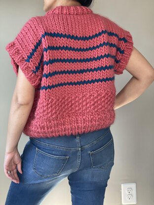 Spring Bloom Stripped Half-Sleeve Textured Jumper