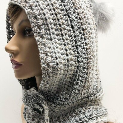 Hooded Button Cowl Scarf