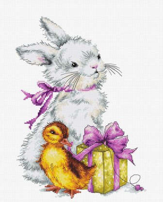 Luca-S Rabbit and Duckling Cross Stitch Kit - 18.5cm x 25.5cm