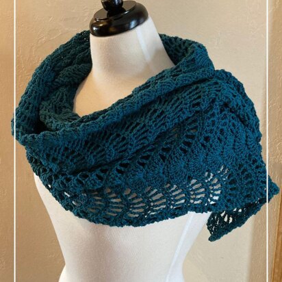 Abigail Crochet Sideways Shawl Feather and Fan Stitch