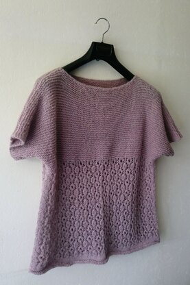 Short-sleeved alpaca openwork sweater