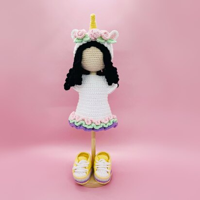 Amigurumi doll pattern, Crochet doll pattern, Unicorn outfit