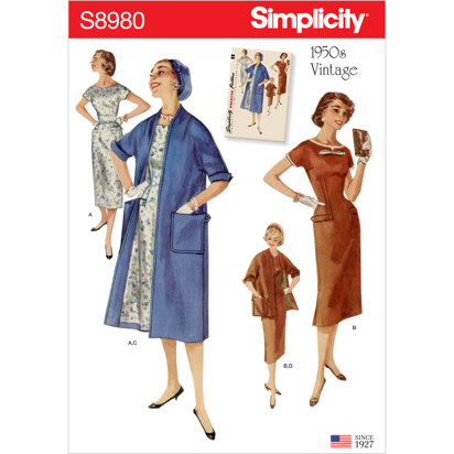 Simplicity S8980 Misses Vintage Dresses and Lined Coats - Paper Pattern, Size 14-16-18-20-22