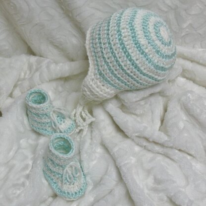 Striped Baby Earflap Hat and Booties