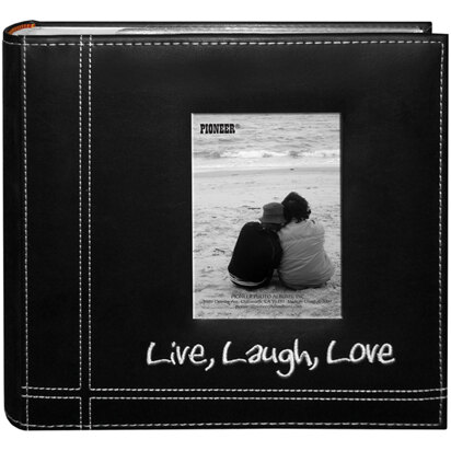 Pioneer Embroidered Stitched Leatherette Photo Album 9"X9" - Live, Laugh & Love - Black