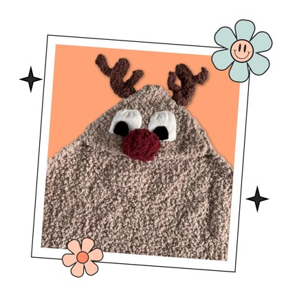 Prancer, Reindeer Hooded Baby Blanket, Baby First Christmas Knitted Gift