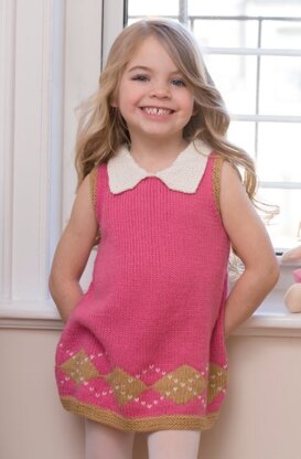 Sweet Argyle Dress in Red Heart Anne Geddes Baby - LW4157