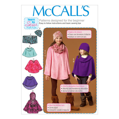 McCall's Children's/Girls' Ponchos, Hat and Scarf M7012 - Sewing Pattern