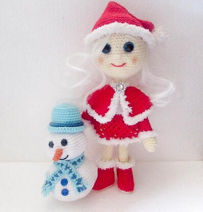 Mrs Christmas Santa Doll and Snowman