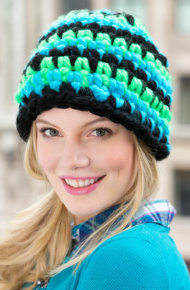 Stripe It Beanie in Red Heart Vivid Solids - LW3625 - Downloadable PDF