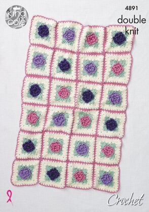 Floral Motif Blankets in King Cole Cherish DK - 4891 - Downloadable PDF