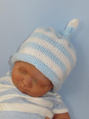 Baby Stripe Roll Brim Topknot Beanie Hat