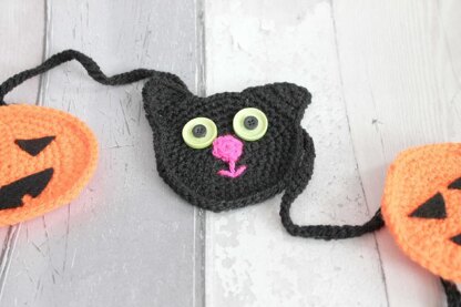 Black Cat & Pumpkin Crochet Bunting, Halloween Garland