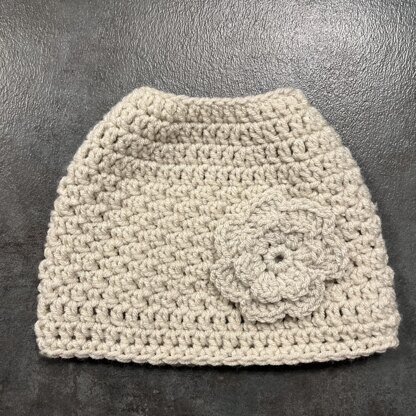 Messy Bun Beanie with Flower