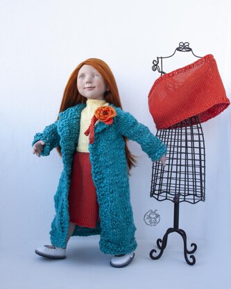 Outfit Orange and Turquoise for 18in doll  knitting flat