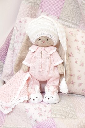 Knitting Pattern Doll clothes Outfit Bedtime Baby for Bunnny, Doll, Cat, Puppy, Lamb