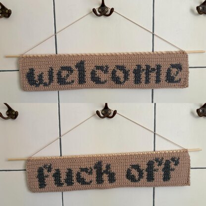 Welcome / Fuck Off Banner Tapestry Crochet