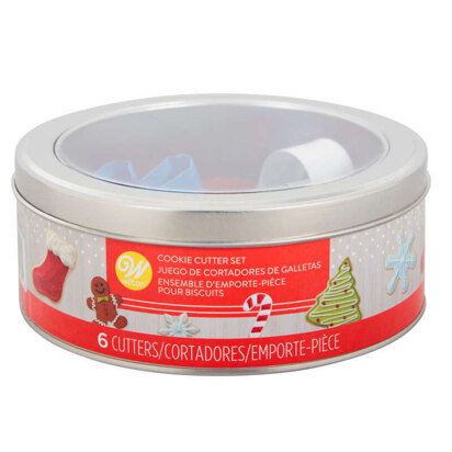 Wilton Metal Christmas Cookie Cutter Gift Set, 6-Piece (Tree, Stocking, Candy Cane, Large Snowflake, Small Snowflake, Gingerbread Boy)