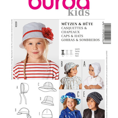 Burda B9496 Style Caps & Hats Sewing Pattern