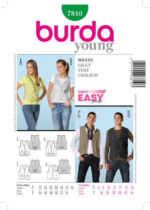 Burda Vest Sewing Pattern B7810 - Paper Pattern, Size 6-18