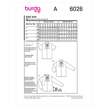Burda Style Easy Blouse B6026 - Paper Pattern, Size 34 - 48