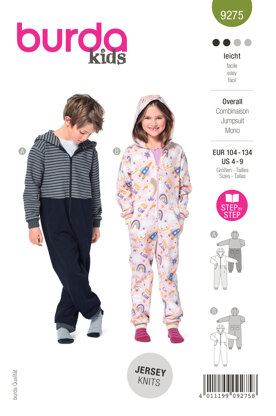 Burda Style Children's Hooded Jumpsuit and Onesie B9275 - Paper Pattern, Size 4-9 (104-134)