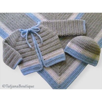 Baby Blanket, Hat & Cardigan